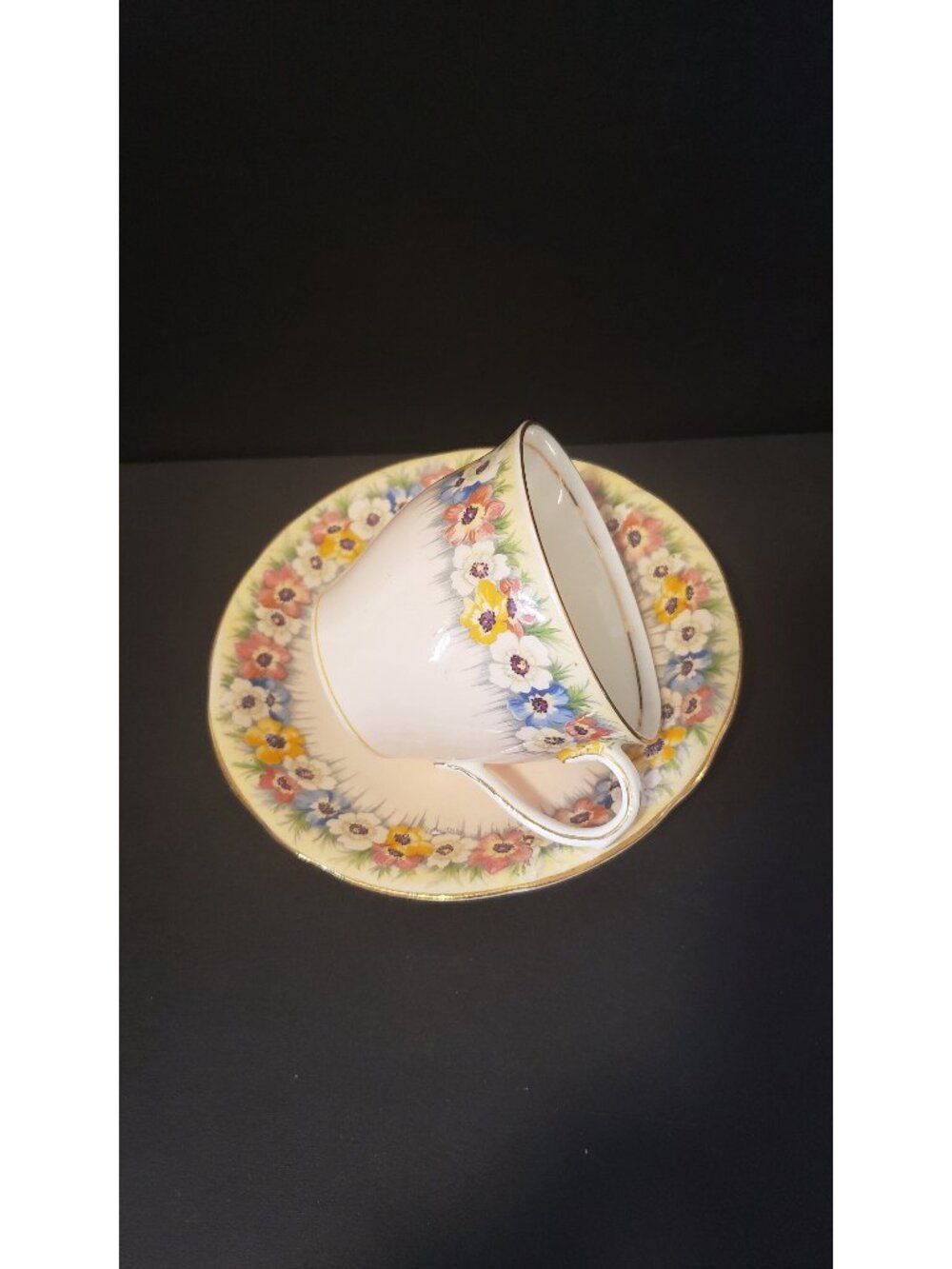 Aynsley Vintage Bone China Tea Cup and Saucer: Powder Peach Floral, 1930s
